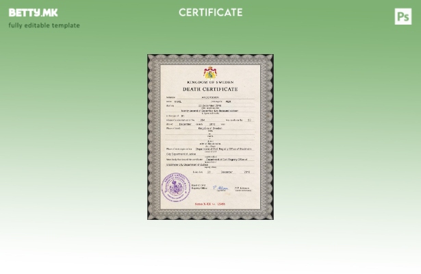 Модерен стил на Шведска, шаблон за шаблон за ПСД од потврда за смрт од витален р